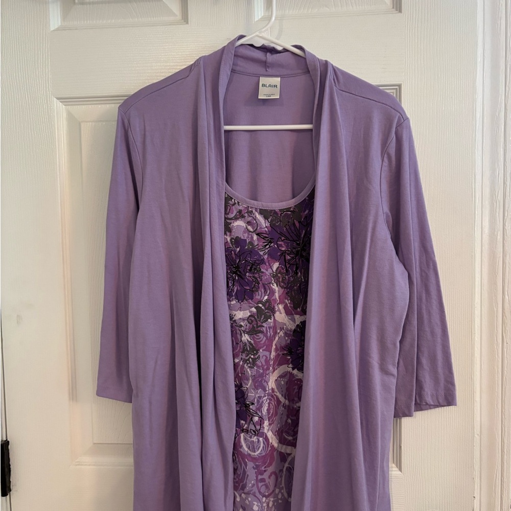 Purple Floral Cardigan Tank one piece layered knit